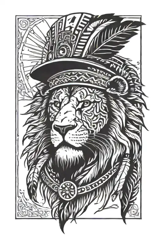 Lion With Native American Hat