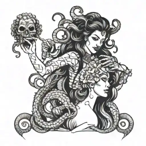 A Evil Kraken Eating Someones Head And A Beautiful Woman As The Puppet Master Making It Happen