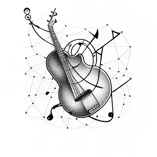 Bass Guitar With Musical Notes Forming A Constellation