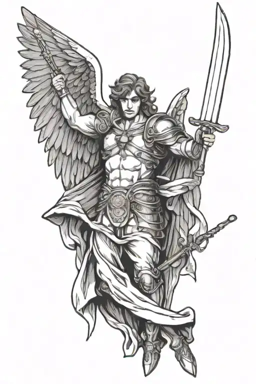 Male Guardian Angel Holding A Sword With A Mask On