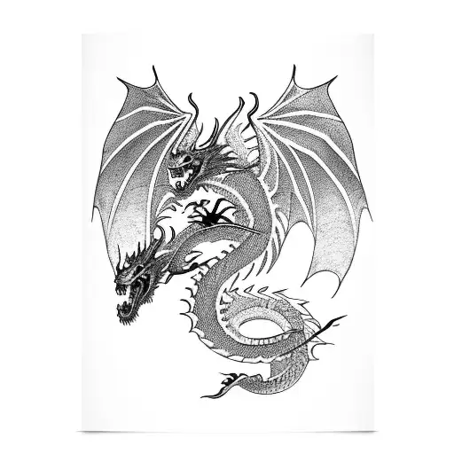 Dragon Medieval Black And White Outline Woodcut