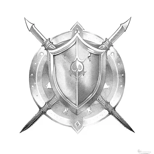 Sword Behind A Shield With A Helmet On Top