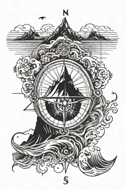 Compass Mountain Sea Waves