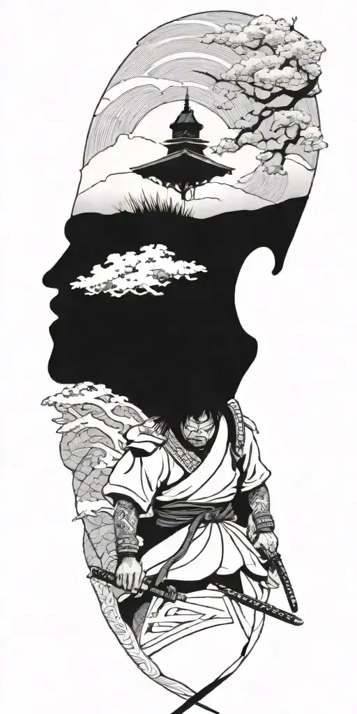 Samurai Warrior Looking Down In A Japanese Culture In The Montains