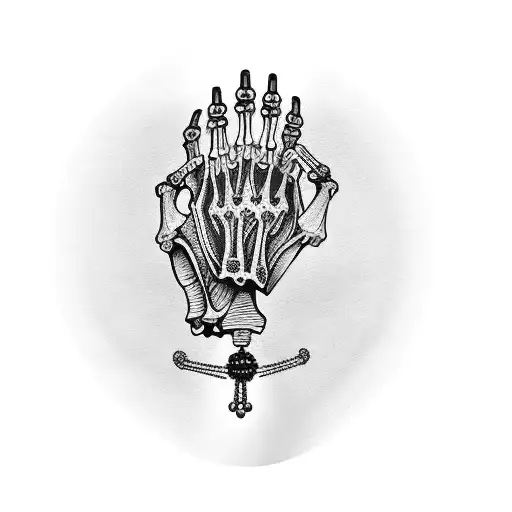 Skeleton Hand With Rosary Wrapped Around Hand