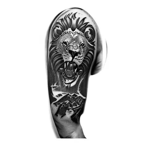 Aggressive Lion And A Forest