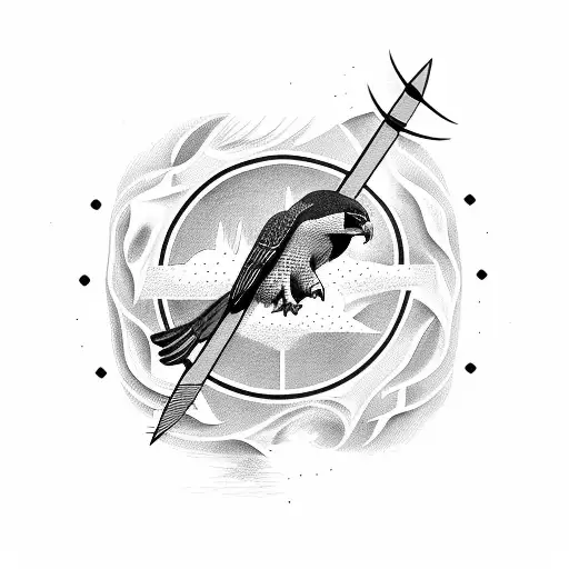 Peregrine Falcon Flying With An Arrow In The Background