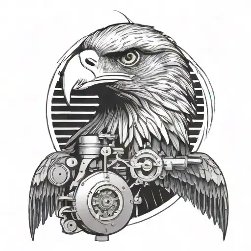 Eagle In Background Of Vtwin Engine