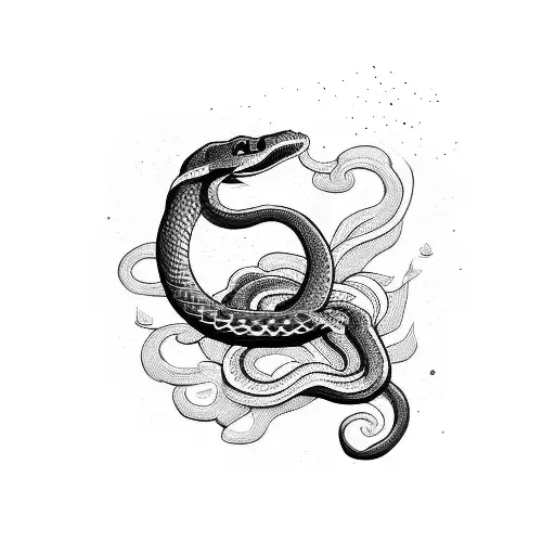 A Blackwork Tattoo Of A Snake Wrapped Around A Paint Palette