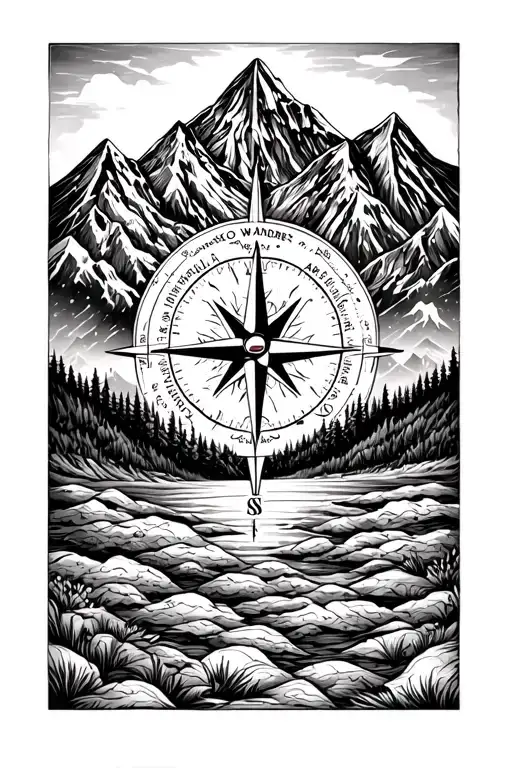 Compass And Mountains In Background With Not All Who Wander Are Lost