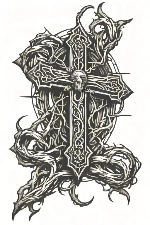 Cross Of Jesus Christ And Thorns Around It
