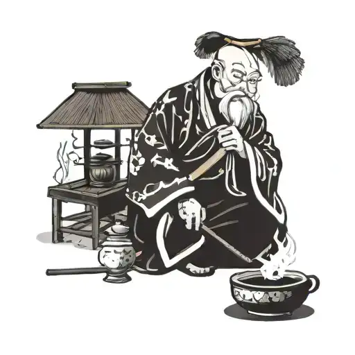 A Portrait Of Uncle Iroh In A Traditional Japanese Style Tea Ceremony Setting