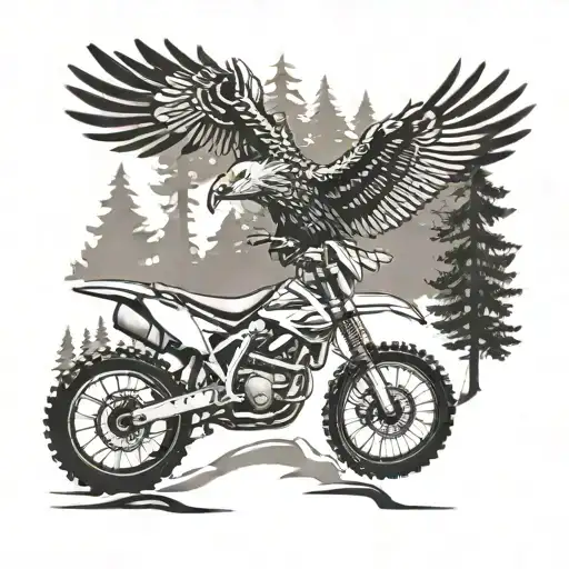 A Dirtbike Rider Speeding Through A Forest With An Eagle Flying Alongside