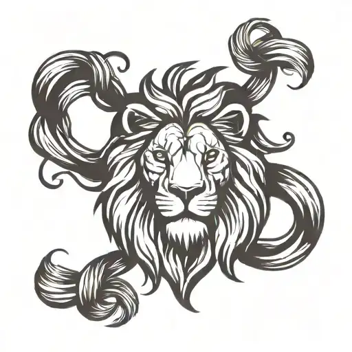 Lion Head With Knotted Mane Symbolizing Strength