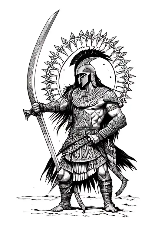 Combine A Spartan And Aztec Warrior Wielding A Sword