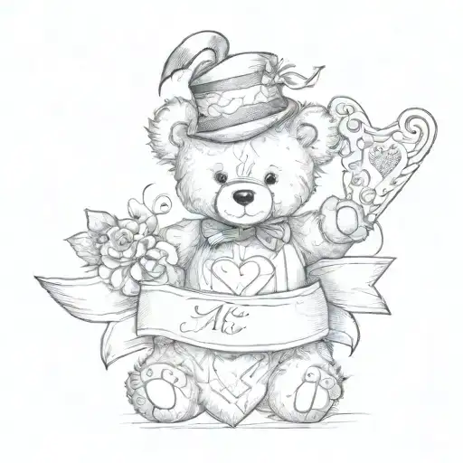 Teddy Bear With Two Banners Wrapped Around A Heart