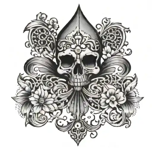 Fleur De Lis With A Skull And Lace