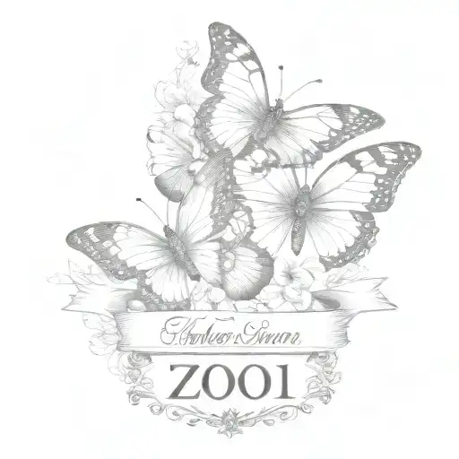 Butterflys And Two Banners For Names Intertwined