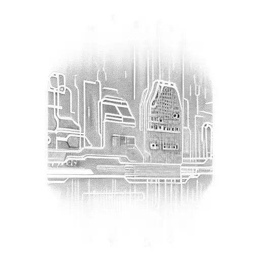 A Futuristic Cityscape With Neon Lights And Circuitry Inspired By Techno Music