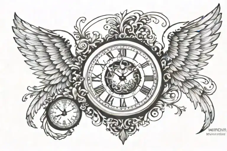 Clock With Wings Spreading Over Shoulder