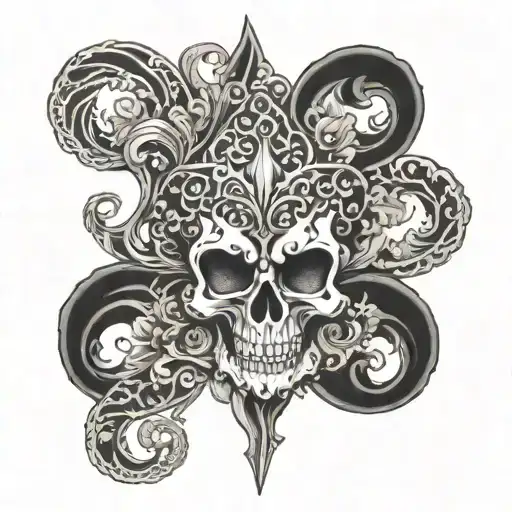Fleur De Lis With A Skull And Lace