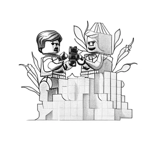 A Tattoo Of A Mother And Her Two Sons Building A Lego Tower Surrounded By Flowers