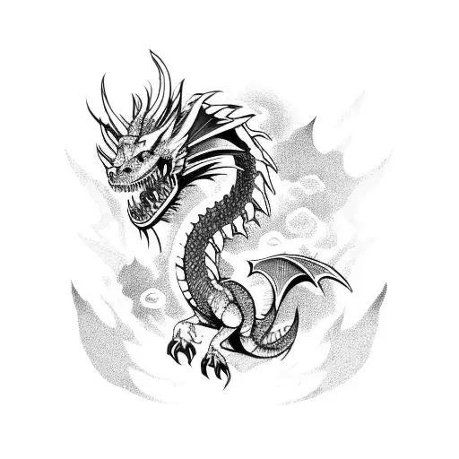 A Fierce Dragon Breathing Fire Surrounded By Punk-inspired Elements