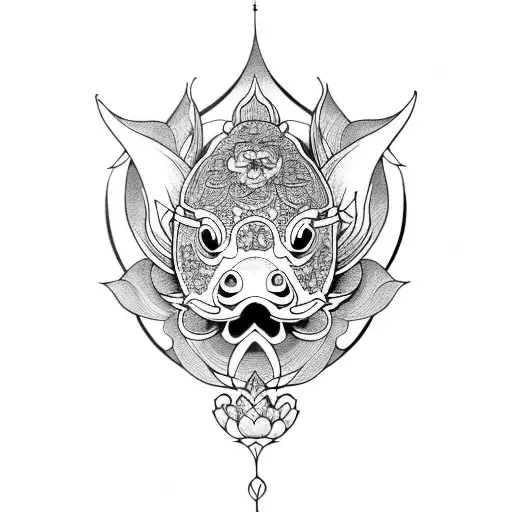 Koi Fish With Lotus Flower