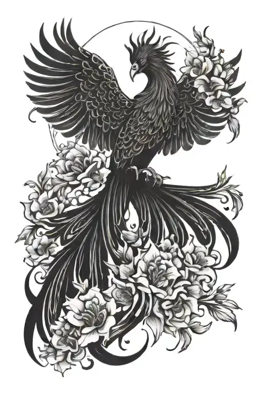 Phoenix Rising With Flowers Blooming
