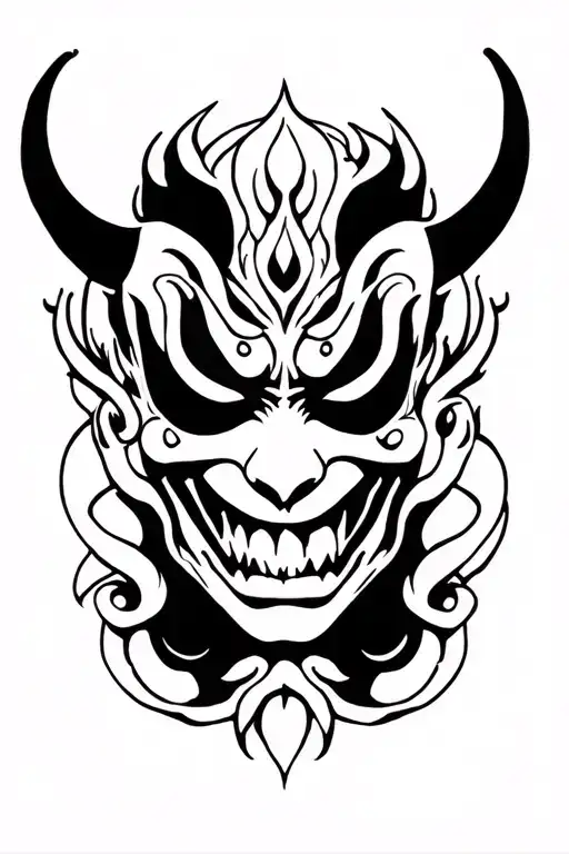 Scary Hannya Mask Black Outline Filled