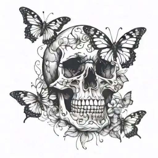 Skull With Butterflies Fluttering