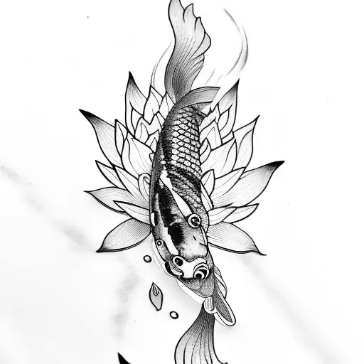 Koi Fish With Lotus Flower