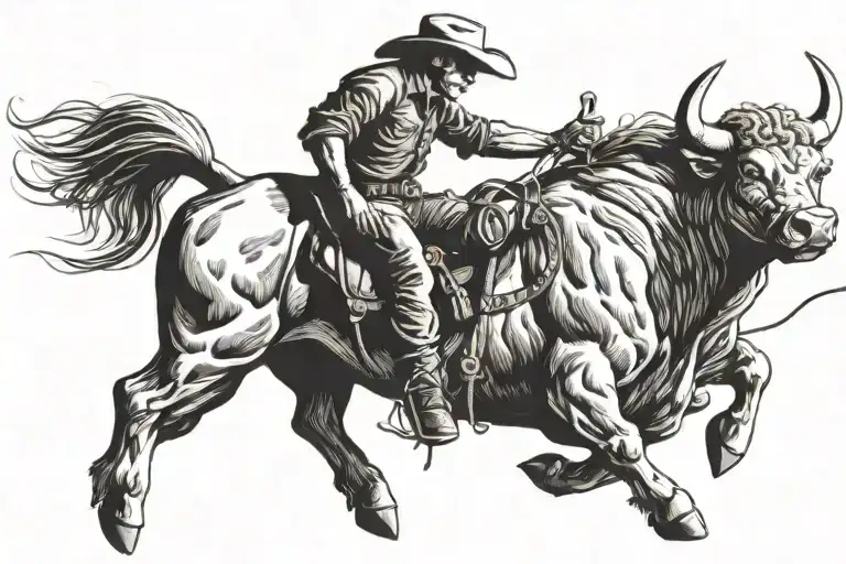 Bucking Bull Cowboy With Lasso In Air