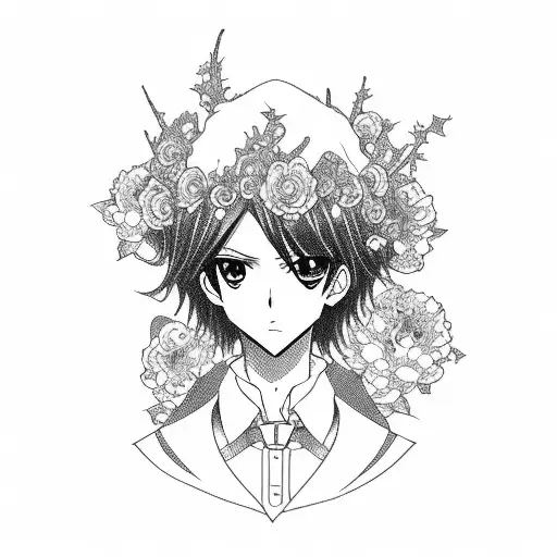 Anime-inspired Portrait Of A Gothic Apprentice Surrounded By Flowers