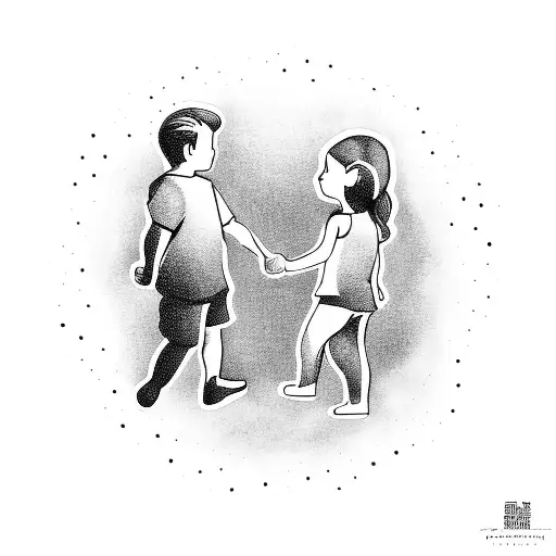 Little Boy And Girl Holding Hand Reaching For Stars
