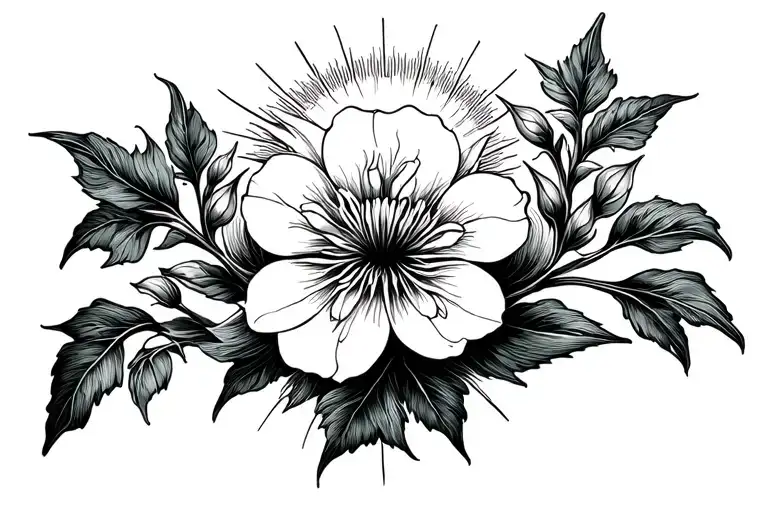 Generate A Tattoo Of A Honeysuckle With The Light Of Day Rising From The Back The Sun