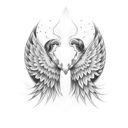 Sisters With 4 Faded Behind With Angel Wings