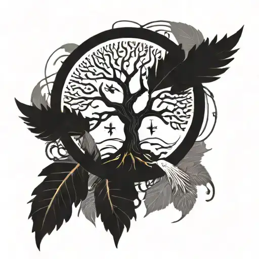 Tree Of Life With A Broken Compass And A Phoenix Rising