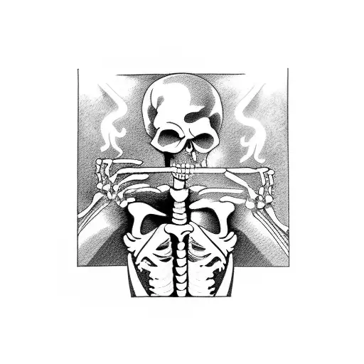 Two Skeletons On A Balcony Smoking A Cigarette And Enjoying A Cup Of Coffee Each