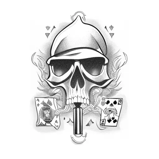 Smoking Cowboy Skull With Playing Cards