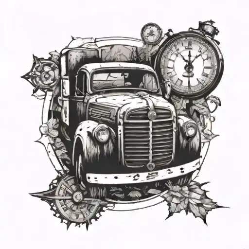 The Rim Of The Truck In The Center Of The Clock Face And The Road