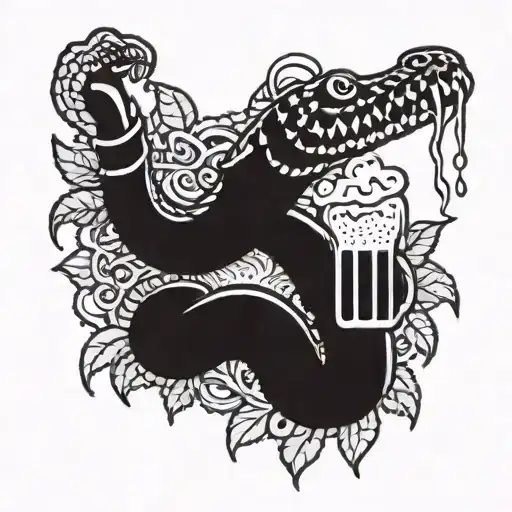A Playful And Intricate Design Featuring A Snake Enjoying A Cold Beer In A Fun Setting