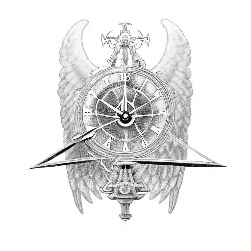 Angel Killing Demons With An Ancient Clock And A Balance Of Justice With The Image Of God