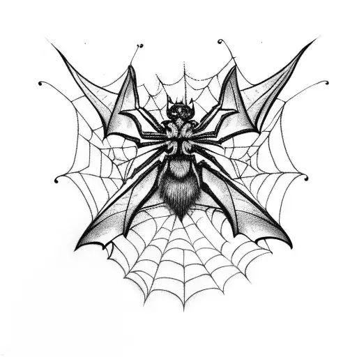 A Bat With Intricate Spider Web Wings Surrounded By Delicate Spider Web Flowers
