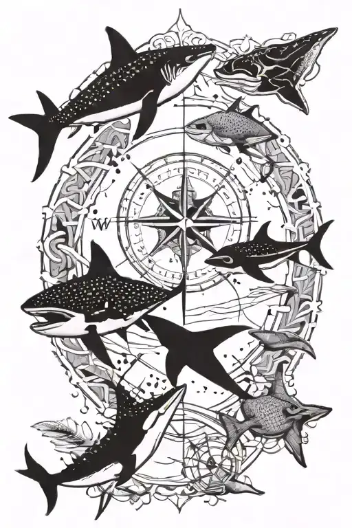 Arrow Compass Whale Shark And Manta Ray Swimming
