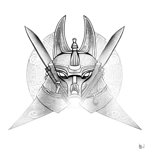 Anubis And Behind Samurai Mask With Sword