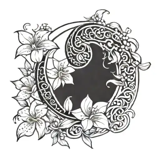Crescent Moon And Jasmine Flower In Yin Yang