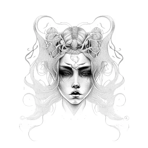 A Hauntingly Beautiful Portrait Of A Ghostly Woman With Flowing Hair