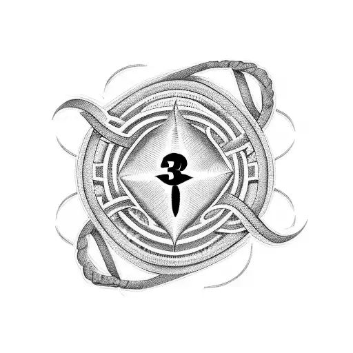 A Blackwork Tattoo Of The Number 34 Intertwined With A Symbol Of Love