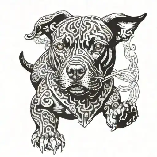 A Mythical Creature Combining Features Of A Staffordshire Bull Terrier And A Warrior